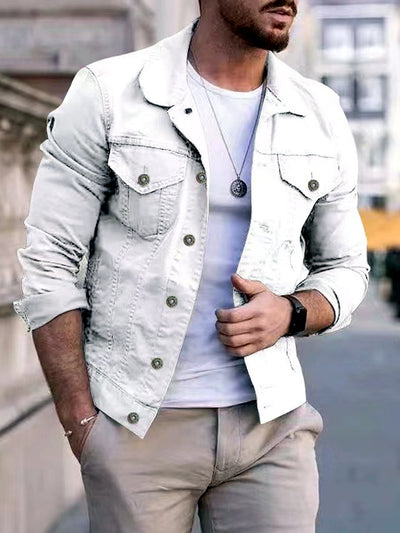Men's Stand Collar Solid Color Slim Fit Long Sleeve Jacket for Everyday Smart-Casual Wear in White - product view