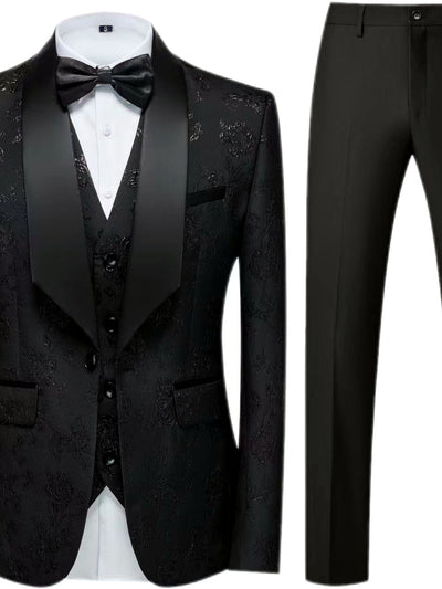 Men's Jacquard Blazer Suit Jacket One Button Party Banquet Formal Outfit in Black - product view