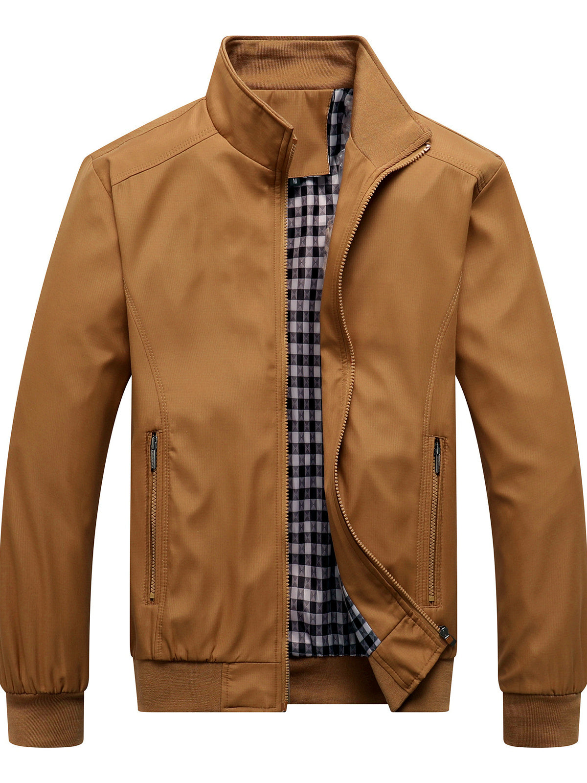 Men's Lapel Collar Slim Fit Long Sleeve Jacket for Everyday Smart-Casual Wear in Khaki - product view