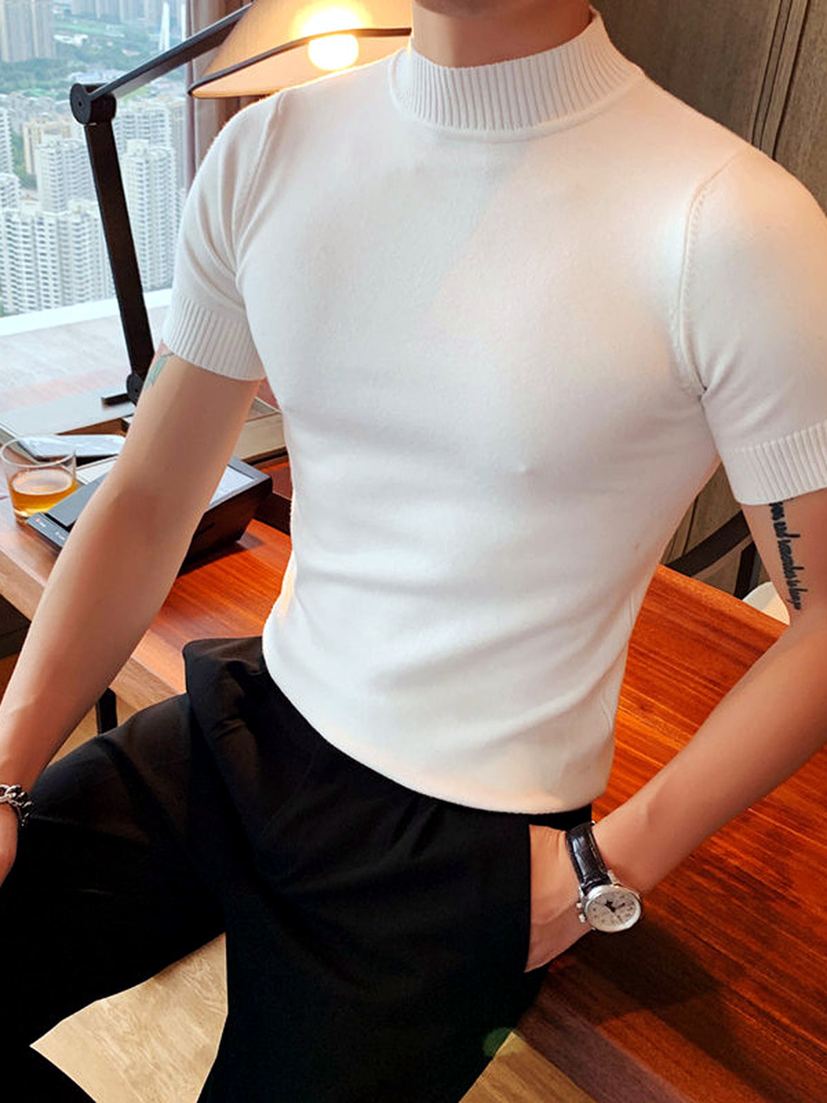 Men's Quick-Dry Henley Short Sleeve T-Shirt in White - product view