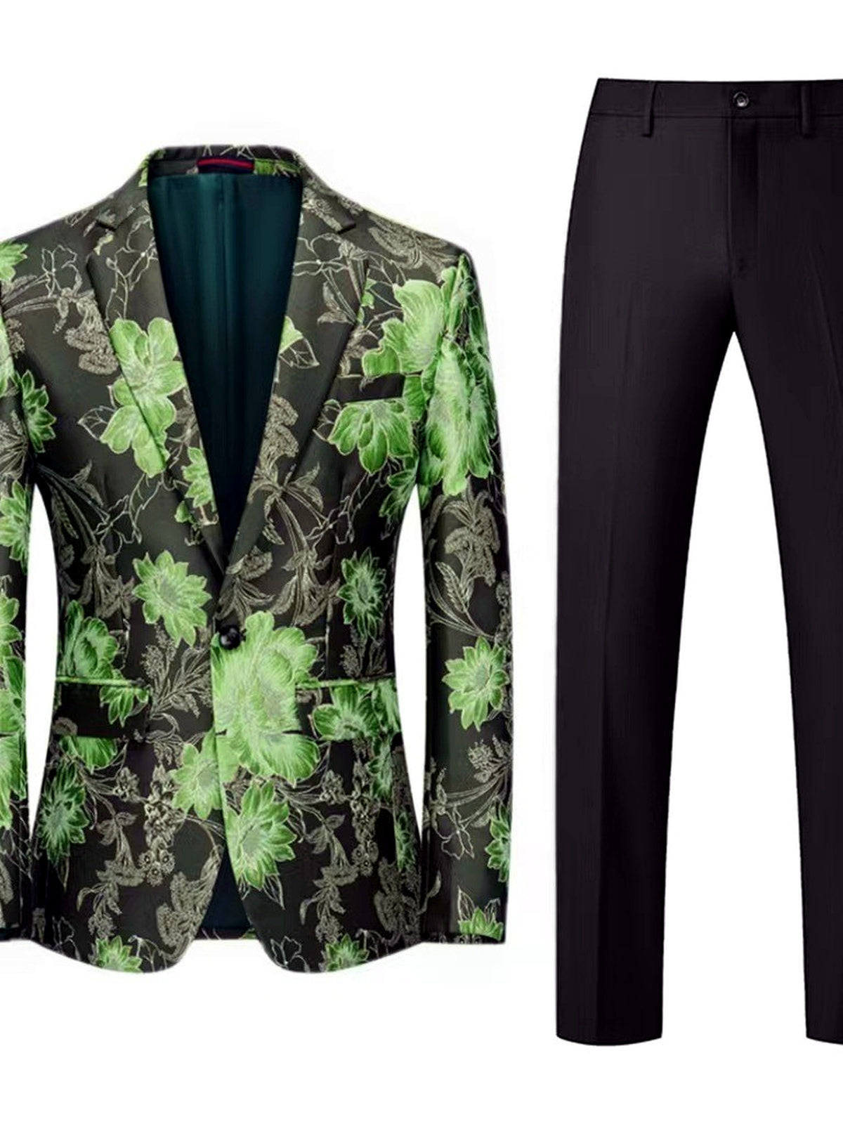 Men's Jacquard Blazer Suit Jacket One Button Party Banquet Formal Outfit in +Black - product view