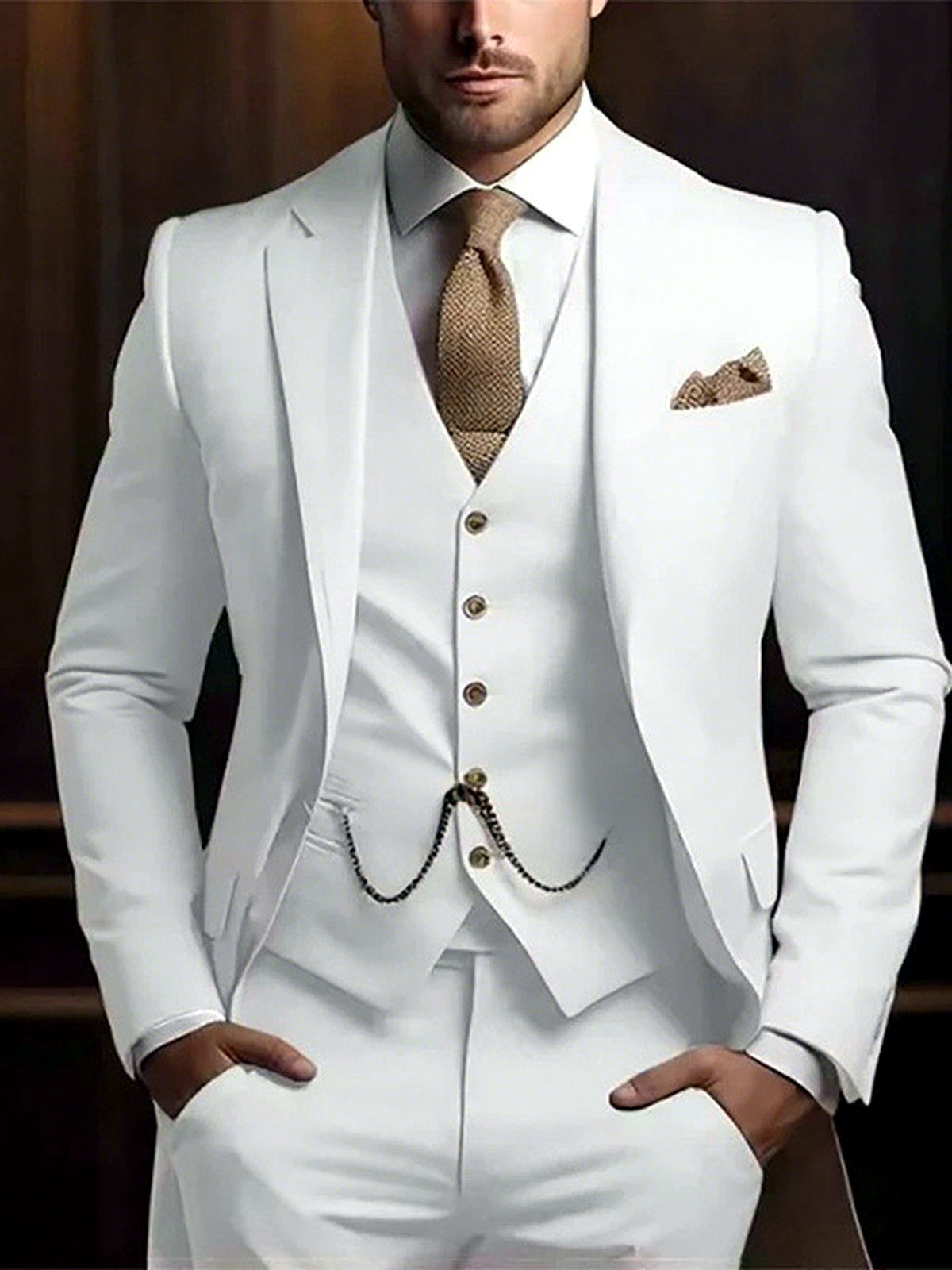 Men's Jacquard Blazer Suit Jacket One Button Party Banquet Formal Outfit in White - product view