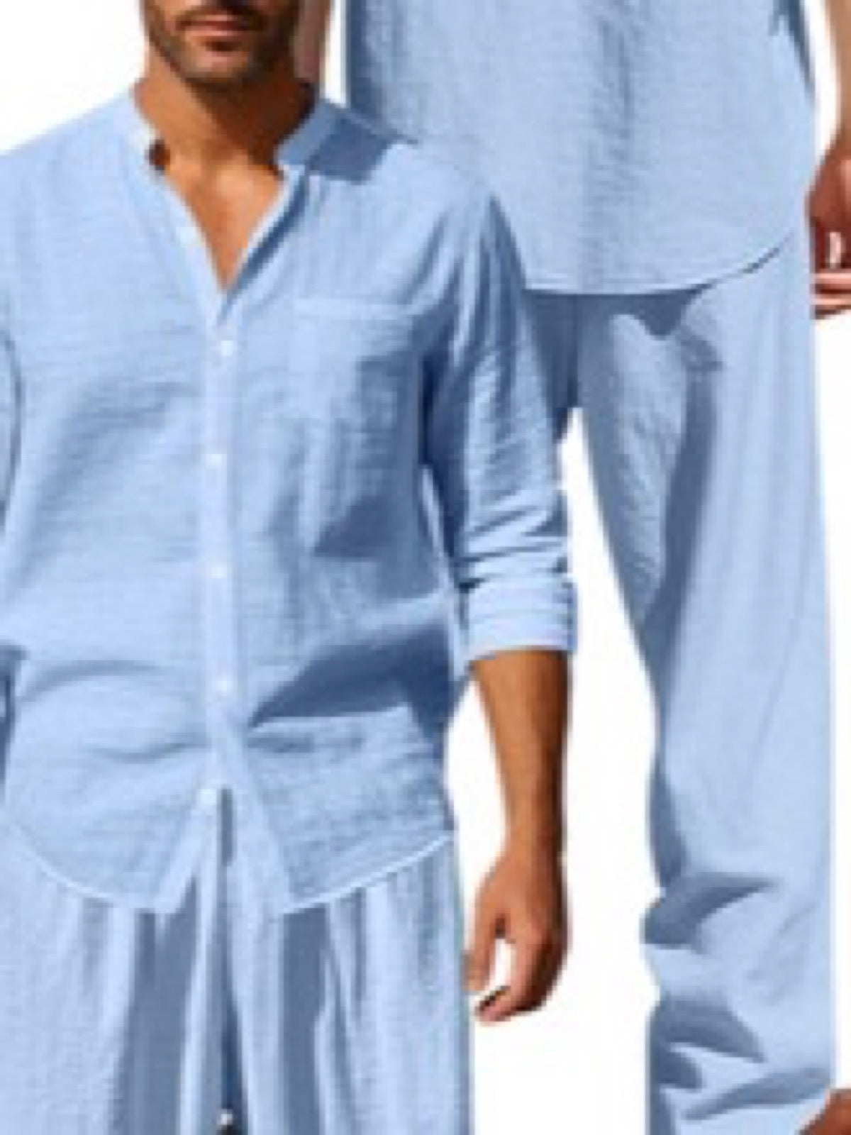 Men's Linen Blend Summer Shirt and Pants Set Lightweight Casual Beach Outfit product image