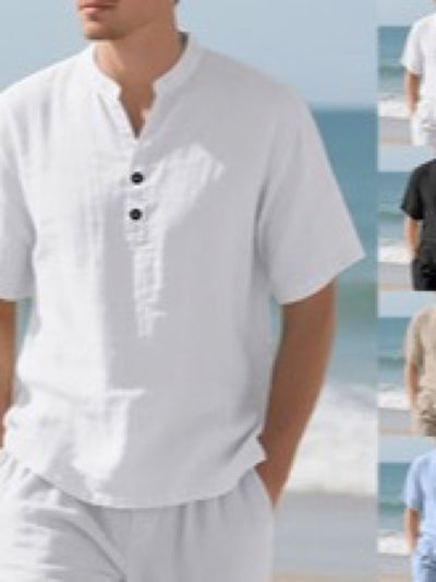 Men's Linen Blend Short Sleeve Shirt Lightweight Casual Summer Button Shirt product image
