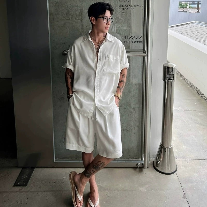 Men's Lyocell Cotton Casual Bermuda Shorts Elastic Waist Summer Shorts product image