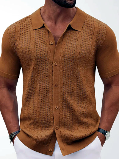 Men's Jacquard Knit Short Sleeve Polo Shirt Business Casual Summer Top - product detail view 1