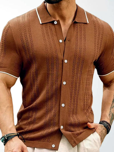 Men's Jacquard Knit Short Sleeve Polo Shirt Business Casual Summer Top - product detail view 1