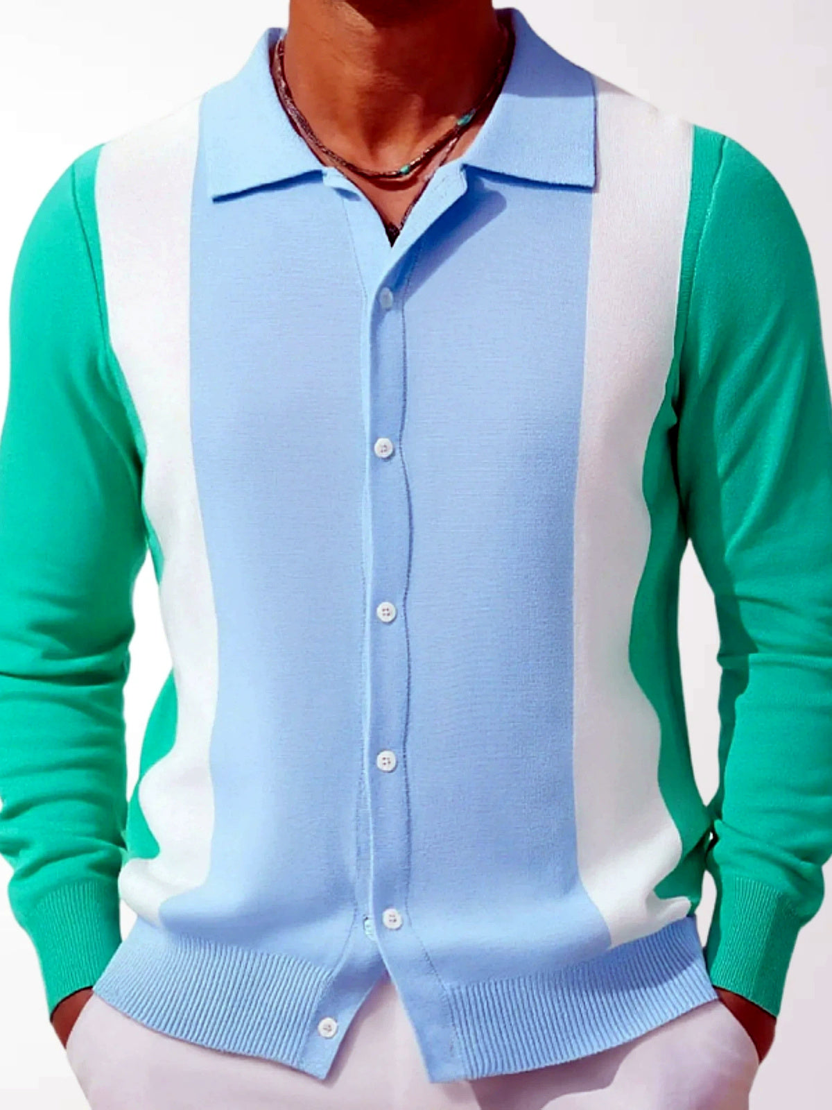 Men's Striped Jacquard Knit Short Sleeve Polo Shirt Business Casual Summer Top - product detail view 1