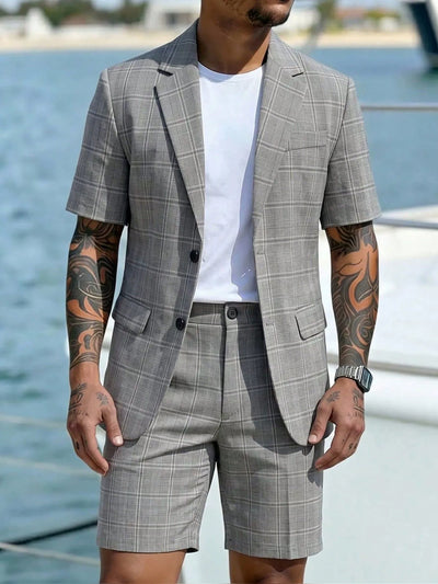 Men's Lightweight Business Blazer and Pants Set Casual Summer Suit Outfit