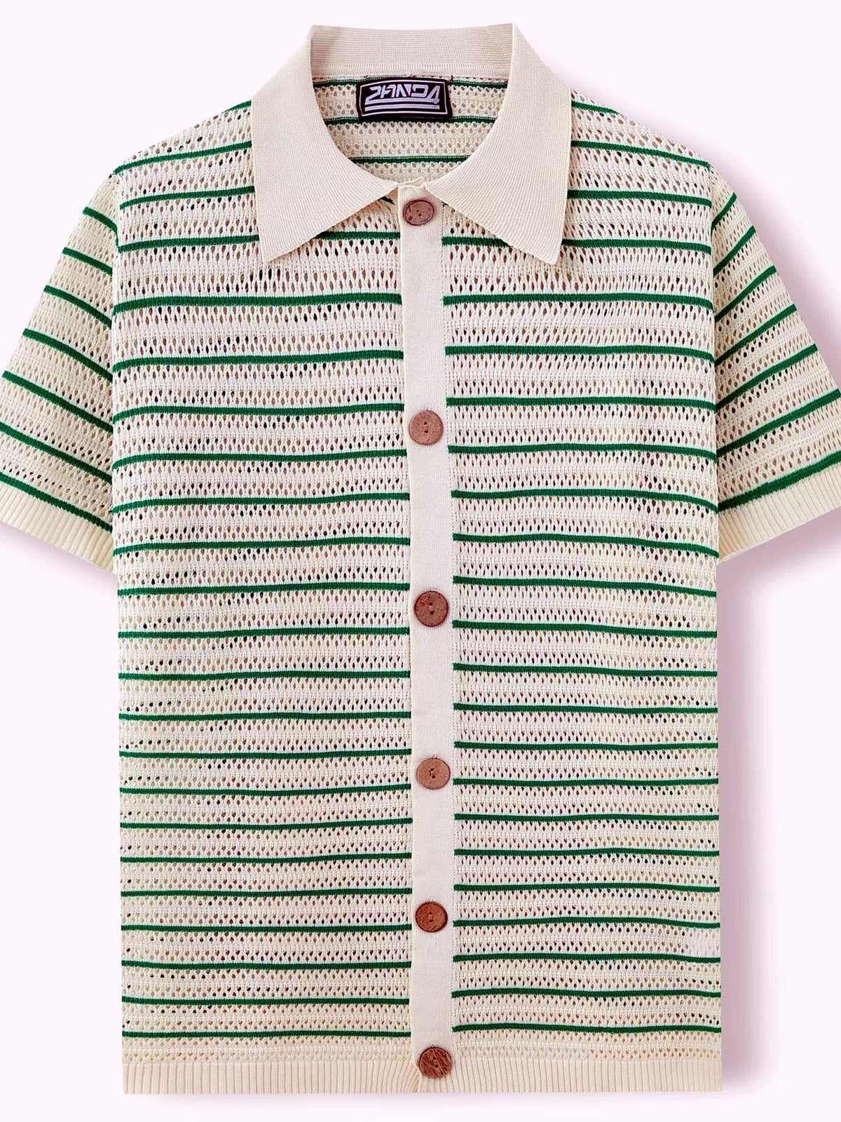 Men's Striped Jacquard Knit Short Sleeve Polo Shirt Business Casual Summer Top - product detail view 1
