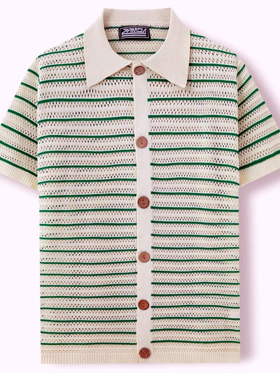 Men's Striped Jacquard Knit Short Sleeve Polo Shirt Business Casual Summer Top - product detail view 1