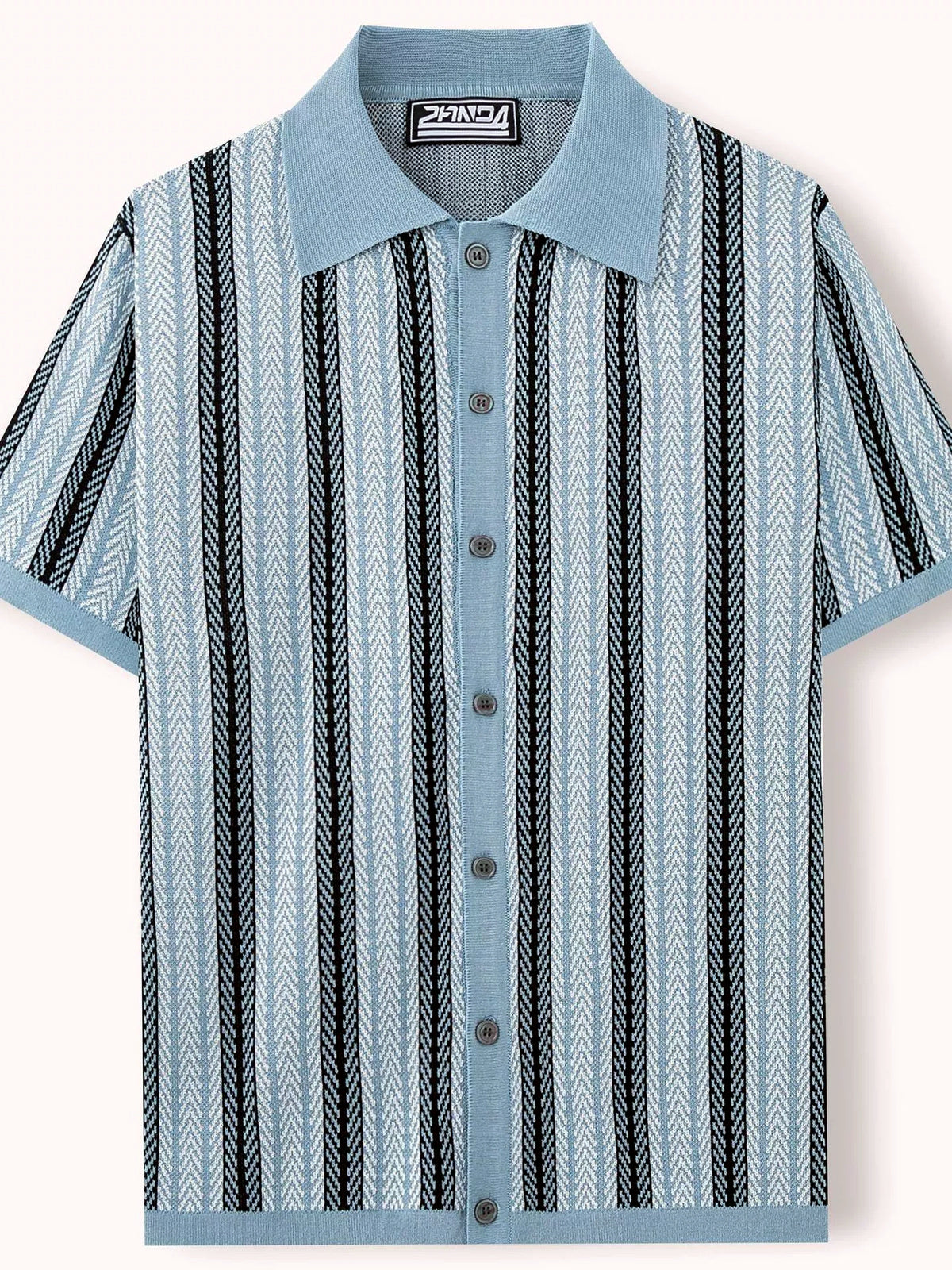 Men's Striped Jacquard Knit Short Sleeve Polo Shirt Business Casual Summer Top - product detail view 1