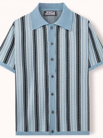 Men's Striped Jacquard Knit Short Sleeve Polo Shirt Business Casual Summer Top - product detail view 1