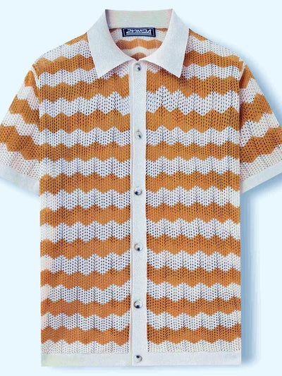 Men's Jacquard Knit Short Sleeve Polo Shirt Business Casual Summer Top - product detail view 1