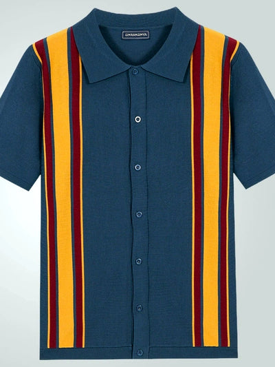 Men's Striped Jacquard Knit Short Sleeve Polo Shirt Business Casual Summer Top - product detail view 1
