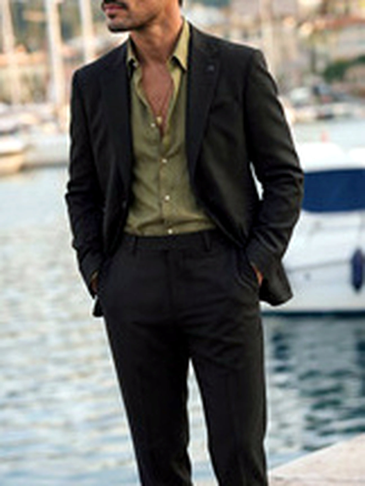 Men's Lightweight Business Blazer and Pants Set Casual Suit Outfit - product detail view 2