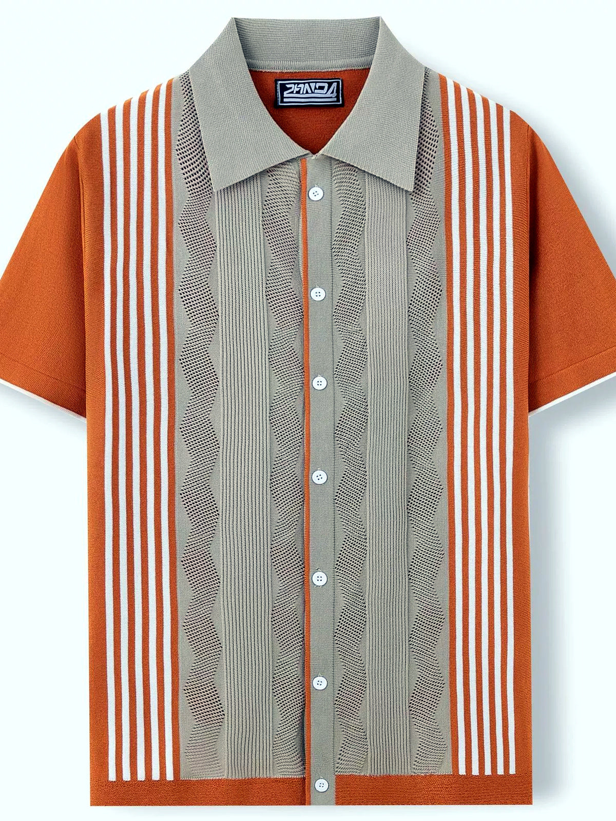 Men's Striped Jacquard Knit Short Sleeve Polo Shirt Business Casual Summer Top - product detail view 1