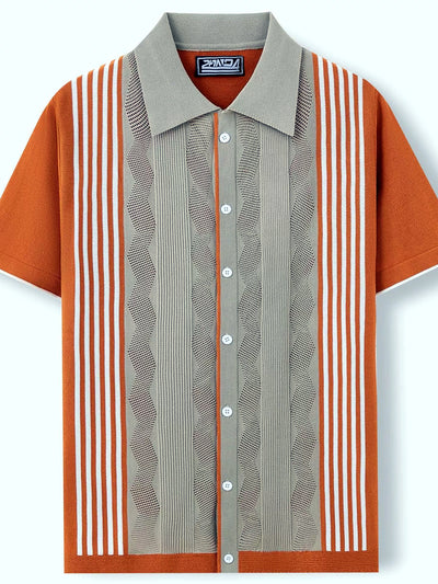 Men's Striped Jacquard Knit Short Sleeve Polo Shirt Business Casual Summer Top - product detail view 1