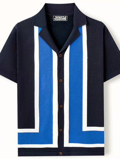 Men's Striped Jacquard Knit Short Sleeve Polo Shirt Business Casual Summer Top - product detail view 1