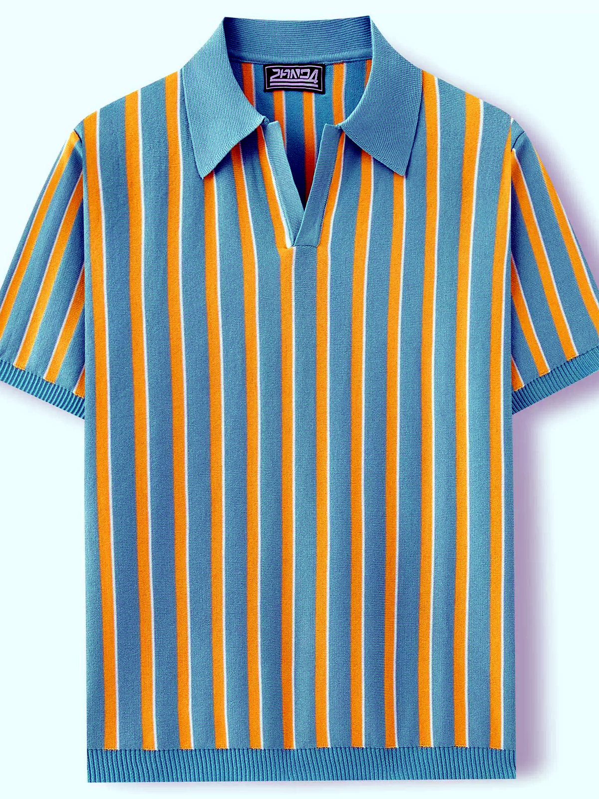 Men's Striped Jacquard Knit Short Sleeve Polo Shirt Business Casual Summer Top - product detail view 1