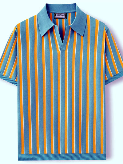 Men's Striped Jacquard Knit Short Sleeve Polo Shirt Business Casual Summer Top - product detail view 1