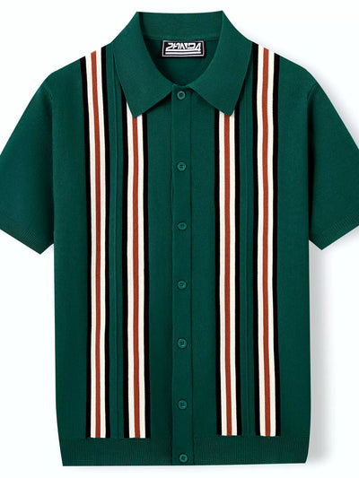 Men's Jacquard Knit Short Sleeve Polo Shirt Business Casual Summer Top - product detail view 1