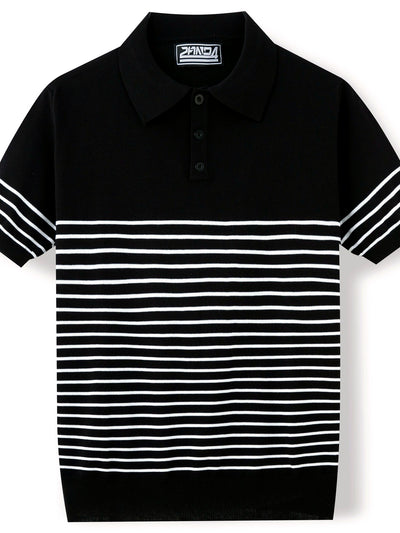 Men's Striped Jacquard Knit Short Sleeve Polo Shirt Business Casual Summer Top - product detail view 1