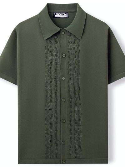 Men's Jacquard Knit Short Sleeve Polo Shirt Business Casual Summer Top - product detail view 1