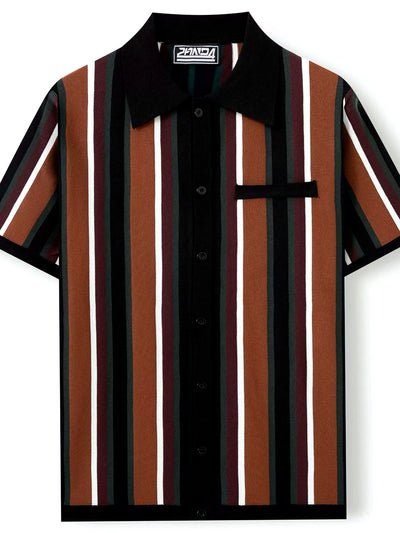 Men's Striped Jacquard Knit Short Sleeve Polo Shirt Business Casual Summer Top - product detail view 2