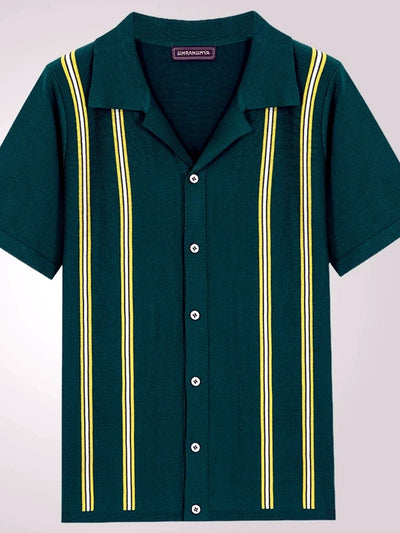 Men's Striped Jacquard Knit Short Sleeve Polo Shirt Business Casual Summer Top - product detail view 1