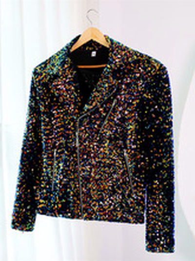 Men's Lapel Collar Sequin Slim Fit Jacket for Everyday Smart-Casual Wear - product detail view 1