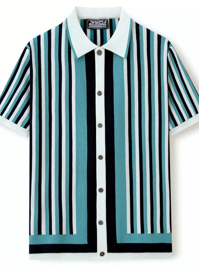 Men's Striped Jacquard Knit Short Sleeve Polo Shirt Business Casual Summer Top - product detail view 1