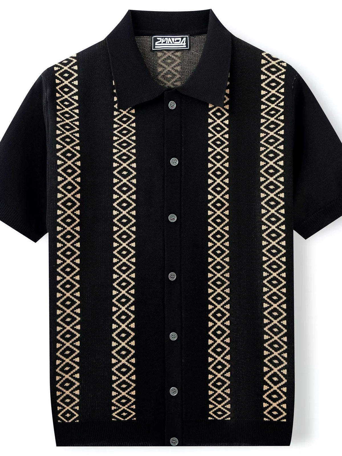Men's Striped Jacquard Knit Short Sleeve Polo Shirt Business Casual Summer Top - product detail view 1