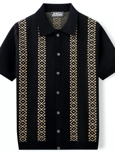 Men's Striped Jacquard Knit Short Sleeve Polo Shirt Business Casual Summer Top - product detail view 1