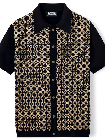 Men's Jacquard Knit Short Sleeve Polo Shirt Business Casual Summer Top - product detail view 1
