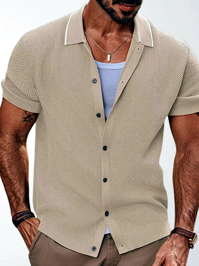 Men's Jacquard Knit Short Sleeve Polo Shirt Business Casual Summer Top - product detail view 2
