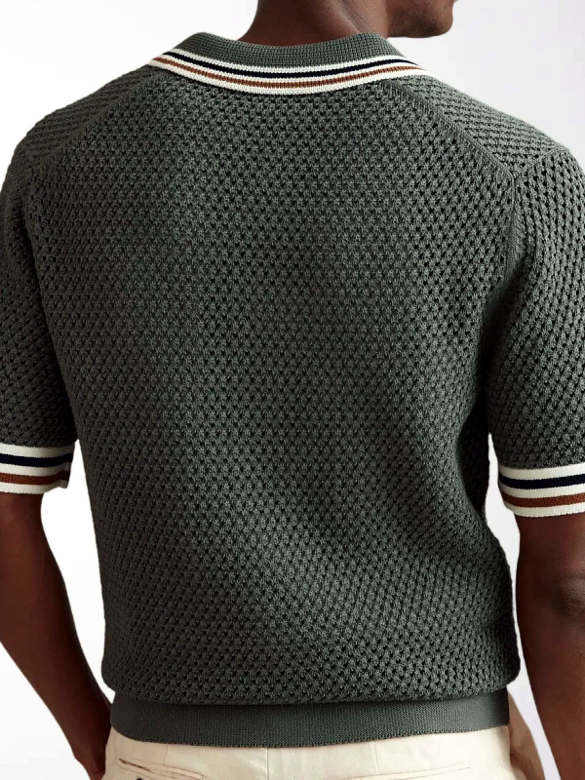 Men's Striped Jacquard Knit Short Sleeve Polo Shirt Business Casual Summer Top - product detail view 2
