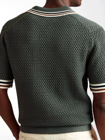 Men's Striped Jacquard Knit Short Sleeve Polo Shirt Business Casual Summer Top - product detail view 2