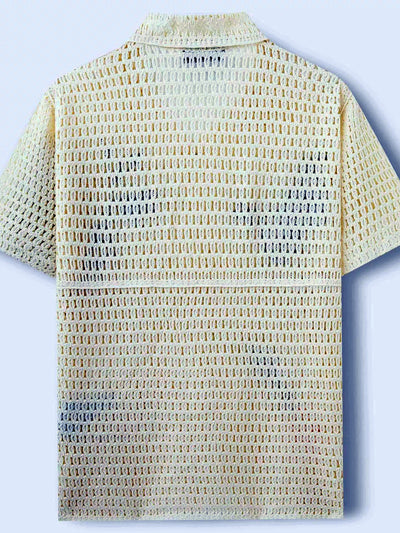 Men's Jacquard Knit Short Sleeve Polo Shirt Business Casual Summer Top - product detail view 2