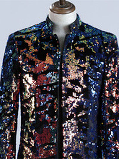 Men's Sequin Slim Fit Long Sleeve Blazer for Everyday Smart-Casual Wear - product detail view 2