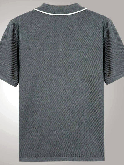 Men's Jacquard Knit Short Sleeve Polo Shirt Business Casual Summer Top - product detail view 2