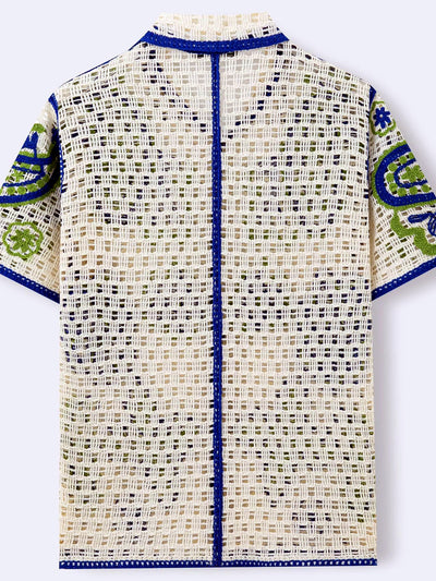 Men's Jacquard Knit Short Sleeve Polo Shirt Business Casual Summer Top - product detail view 2