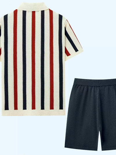 Men's Zip Collar Polo Shirt and Shorts Summer Two-Piece Set - product detail view 2
