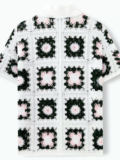 Men's Jacquard Knit Short Sleeve Polo Shirt Business Casual Summer Top - product detail view 2