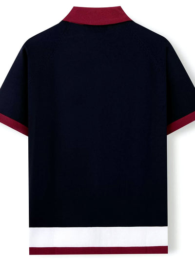 Men's Jacquard Knit Short Sleeve Polo Shirt Business Casual Summer Top - product detail view 2
