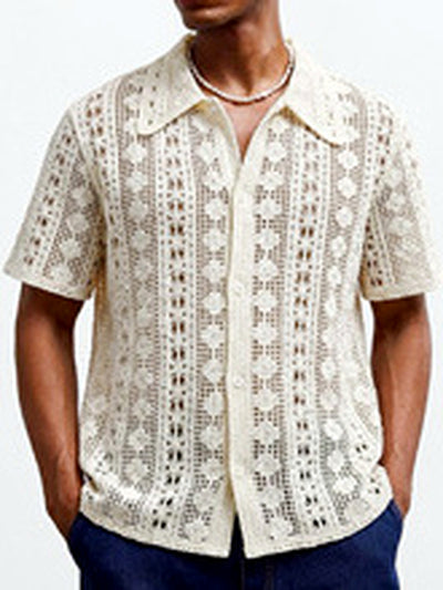 Men's Jacquard Knit Short Sleeve Polo Shirt Business Casual Summer Top - product detail view 2