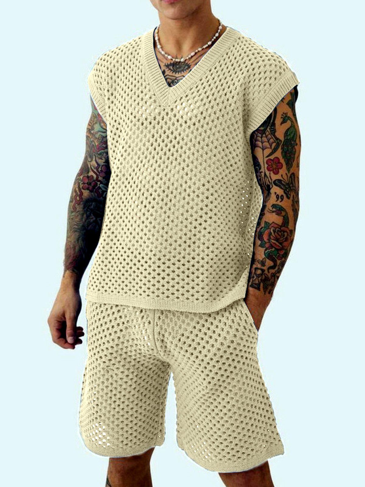 Men's Sleeveless Linen Vest Shirt Lightweight Casual Summer Top in Khaki - product view