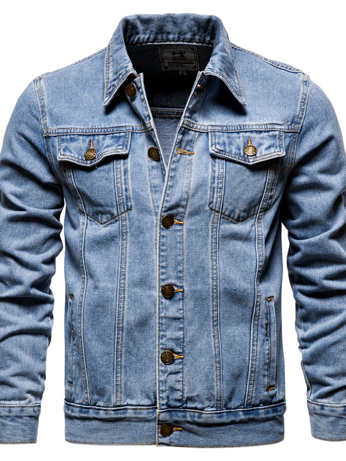 Men's Denim Jacket Slim Fit Casual Cotton Jean Jacket Streetwear Outerwear in Gray - product view
