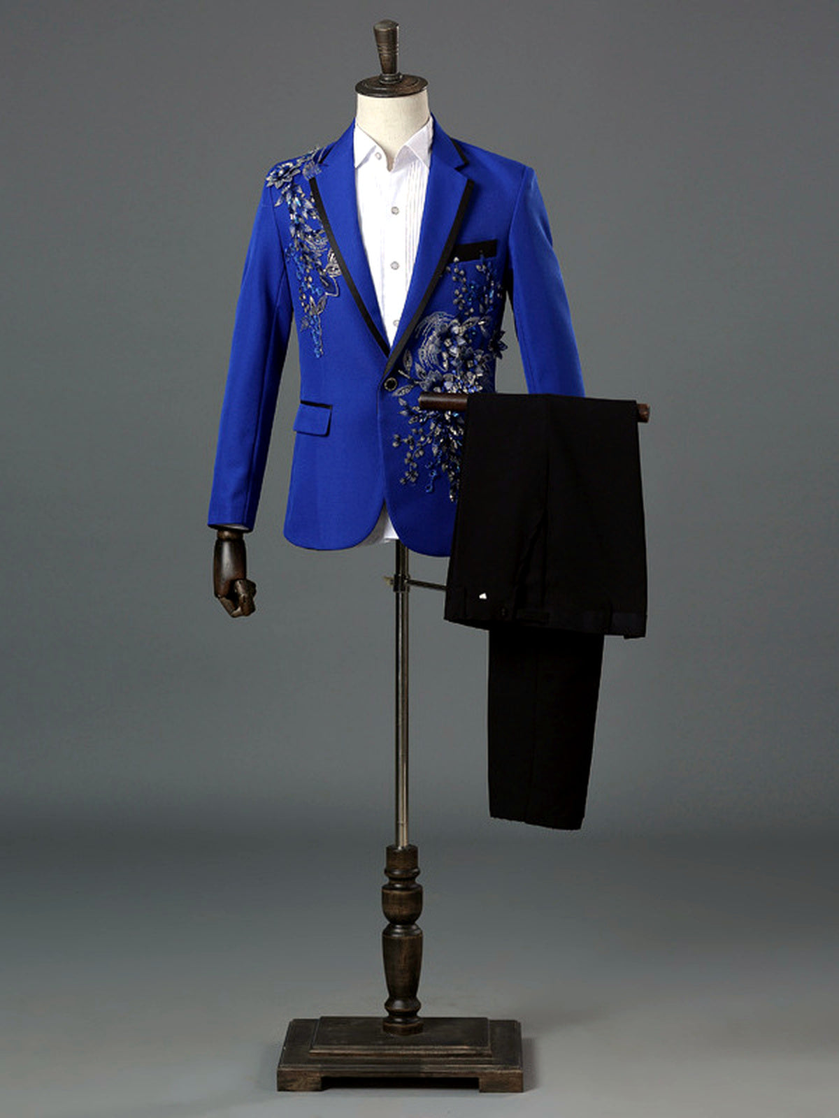 Men's Lightweight Business Blazer and Pants Set Casual Suit Outfit in Blue - product view