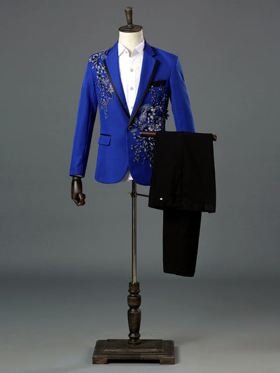 Men's Lightweight Business Blazer and Pants Set Casual Suit Outfit in Blue - product view